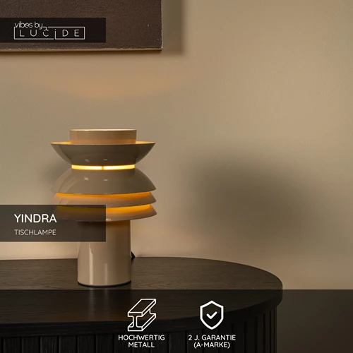 Lucide YINDRA - Tischlampe - Ø 17,5 cm - 1xE27 - Taupe | Vibes - USP
